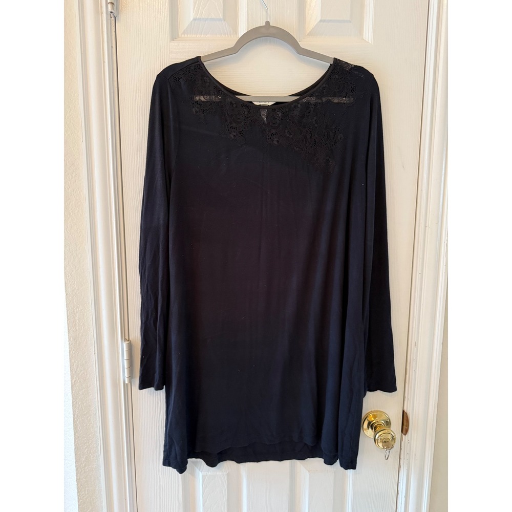 Soma Black Long Sleeve Lace Yoke Tunic Top Women's Large